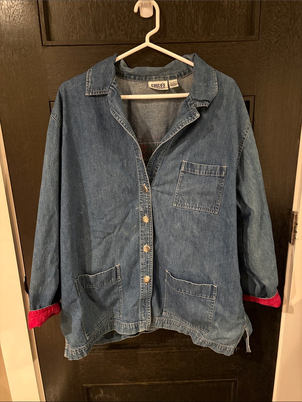 Vintage Chico’s Design 90s Blue Denim Jacket Wearable Art Embroidered Size 3